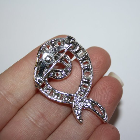 Beautiful vintage silver and rhinestone brooch 1.75" - Picture 2 of 4